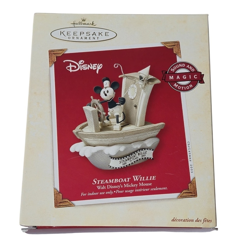 Disney Hallmark 2003 Steamboat Willie Mickey Mouse Magic Christmas Ornament NEW